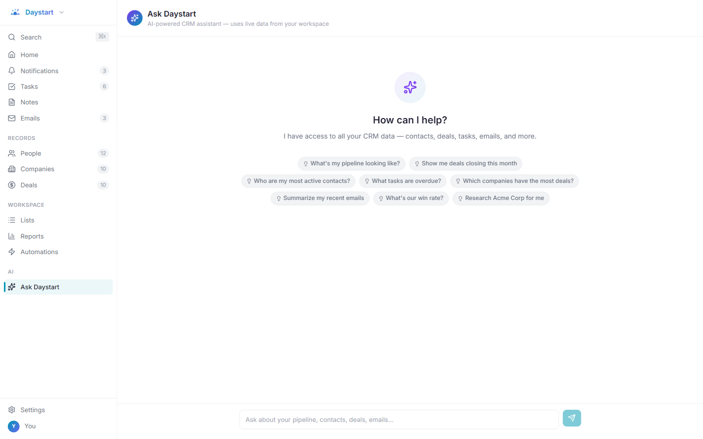 Ask Daystart — AI assistant grounded in CRM data